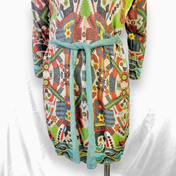 CUSTO BARCELONA MULTICOLOUR AZTEC  BODYCON DROP SHOULDER BELT DRESS LARGE - Picture 7 of 14